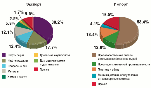 Рис. 1 Структура внешнеторгового баланса РФ (данные за 2008 г.)