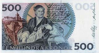 Швеция на купюрах 500 крон, выпущенных в 1985, 1999 и 2001 годах поместила портрет Кристофера Польхема