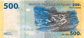 Конго (Браззавиль) обе стороны купюры в 500 франков 2002 г. выпуска посвятила алмазодобывающей промышленности