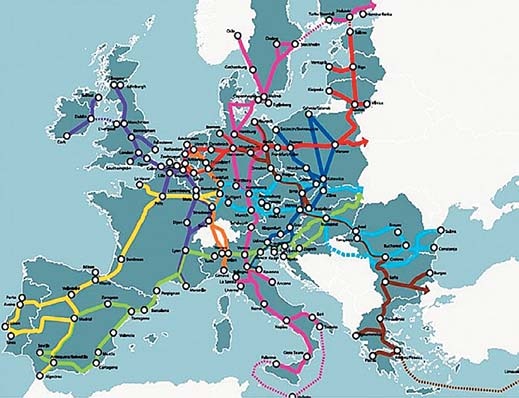 Рис. 2 Система международных транспортных коридоров Европы [7]