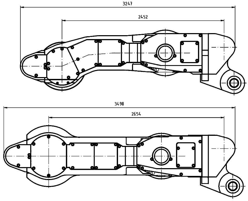 Конструкции и габаритные размеры поворотных редукторов комбайна FS 400