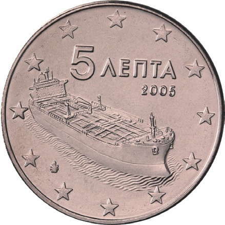 на медных монетах достоинством в 5 лепта и современных монетах в 5 евроцентов этой страны помещено изображение танкера-нефтевоза