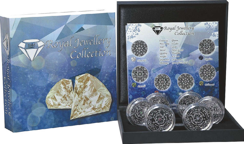 серия одноунцевых серебряных монет номиналом по 5 седи «Royal Jewellery Collection» (Королевская коллекция драгоценностей)