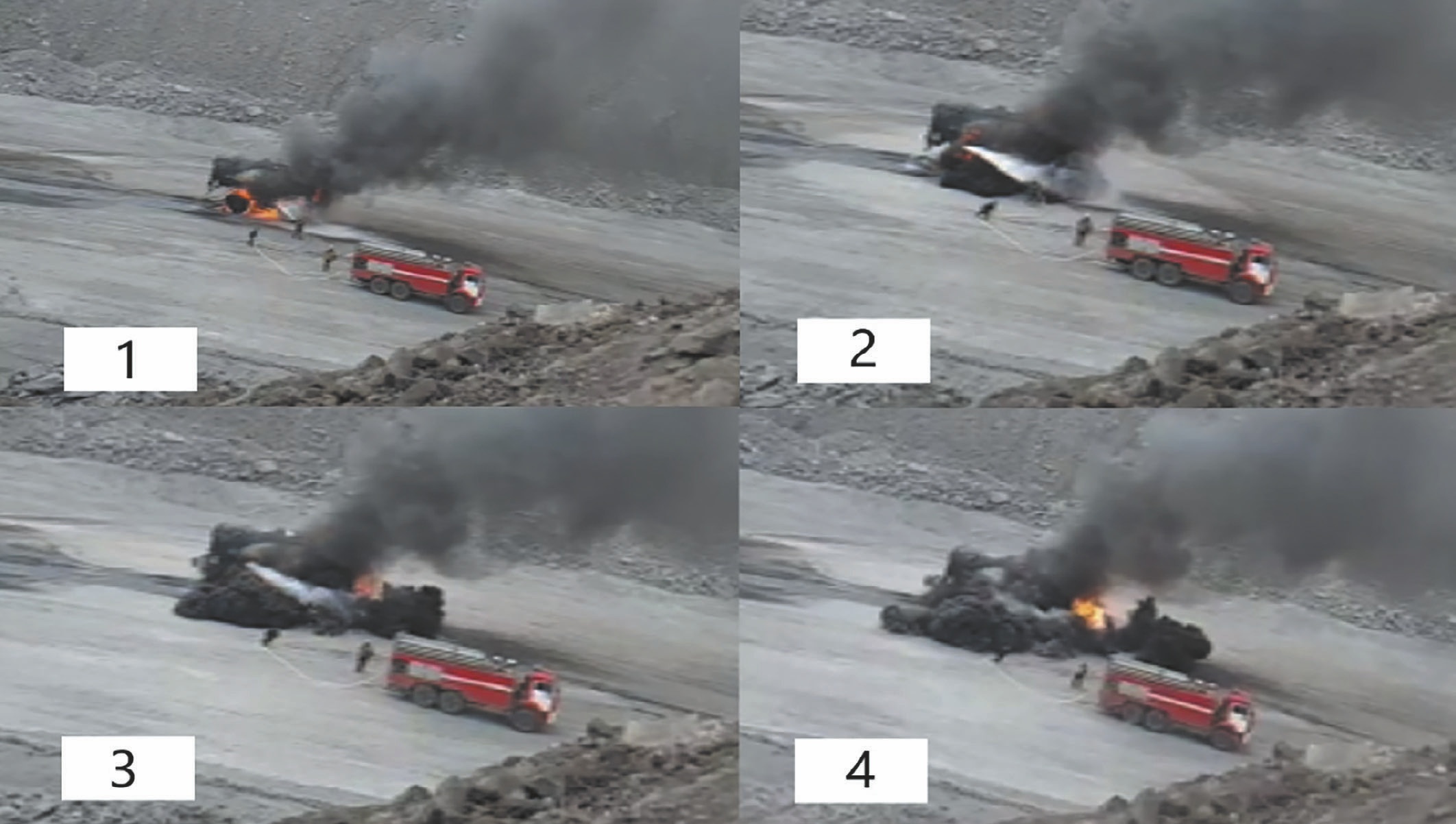 Рис. 4 Раскадровка взрыва колеса на карьере Fig. 4 Storyboard of a tyre explosion in an open pit
