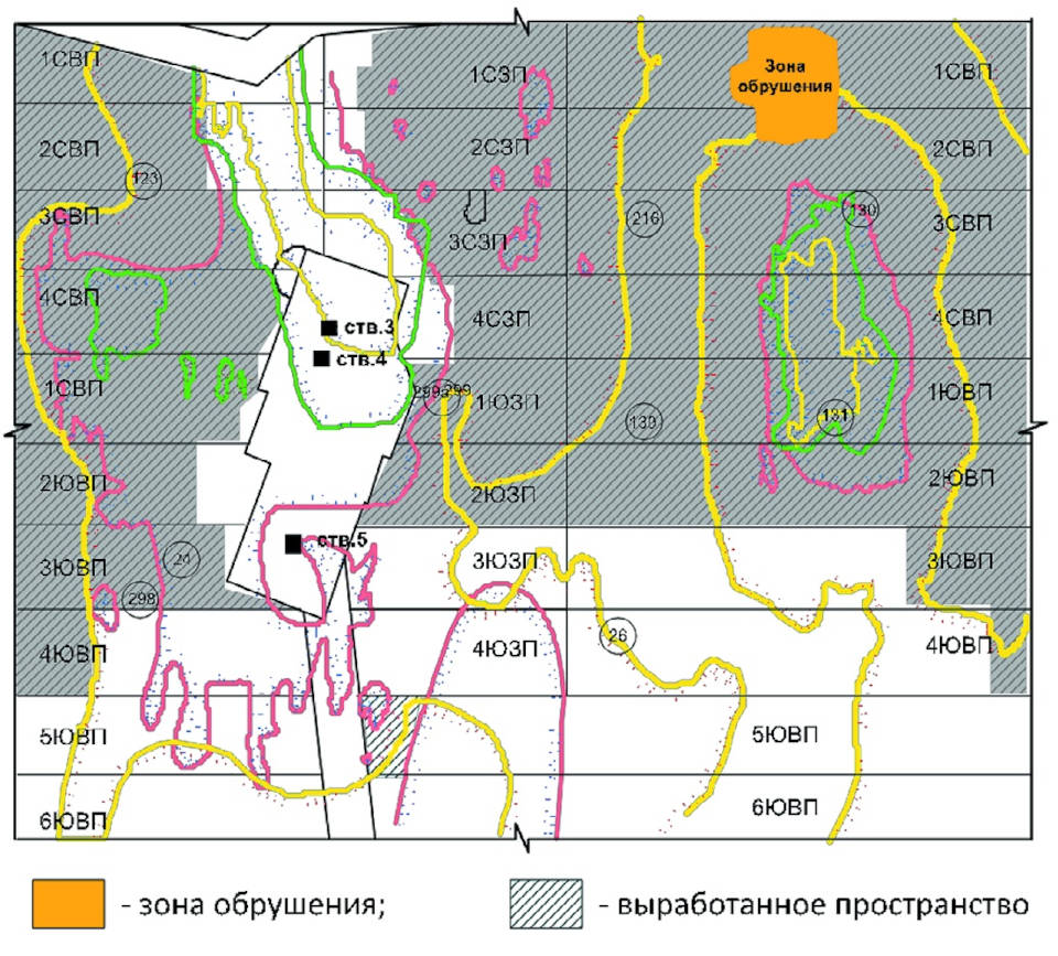 Рис. 6 Выкопировка из плана горных работ (рудник СКРУ-2) Fig. 6 Extract from the mining plan (SKRU-2 mine)