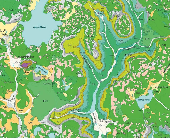 Рис. 1 Геологическая карта территории исследований Fig. 1 Geological map of the surveyed area