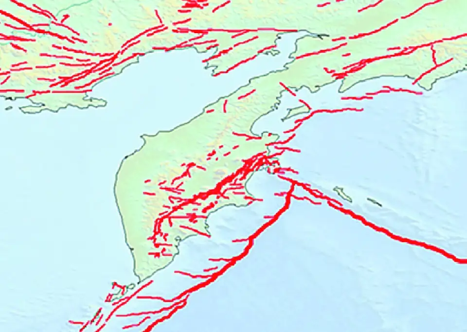 Рис. 2 Карта активных тектонических разломов Камчатского региона Fig. 2 A map of active tectonic faults in the Kamchatka Region