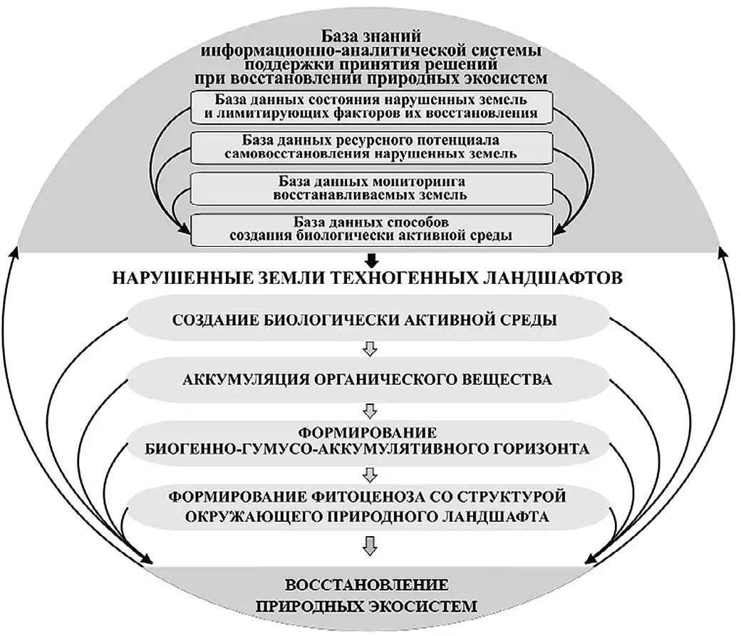 Рис. 1 Структура информационной системы поддержки принятия решения при экоинвестиционном подходе к восстановлению природных экосистем, нарушенных в ходе освоения георесурсов Fig. 1 Structure of the information system for decision support in the eco-investment approach to restoration of the natural ecosystems disrupted during development of geo-resources