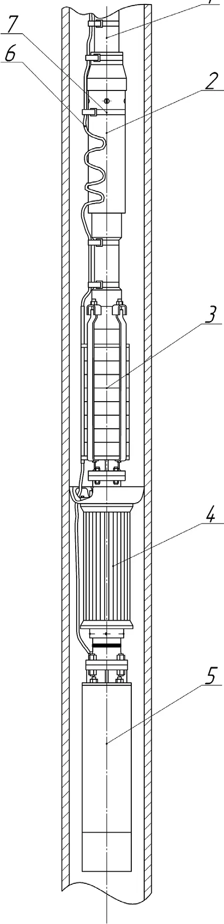 Рис. 3 Компоновка погружной части насосной установки с удлинителем колонны НКТ и самоочищающимся фильтром Fig. 3 Layout of the submersible part of pump unit with the tubing string extension piece and the filter