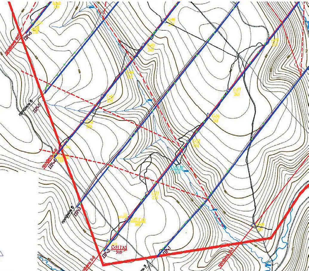 Рис. 3 Фрагмент схемы прогнозных  тектонических структур ВерхнеТалуминского месторождения,  локализованных по  результатам геофизических  исследований  Fig. 3 A fragment of the diagram  of the predicted tectonic  structures at the VerkhneTaluminskoye deposit,  localized based on the results  of the geophysical studies 