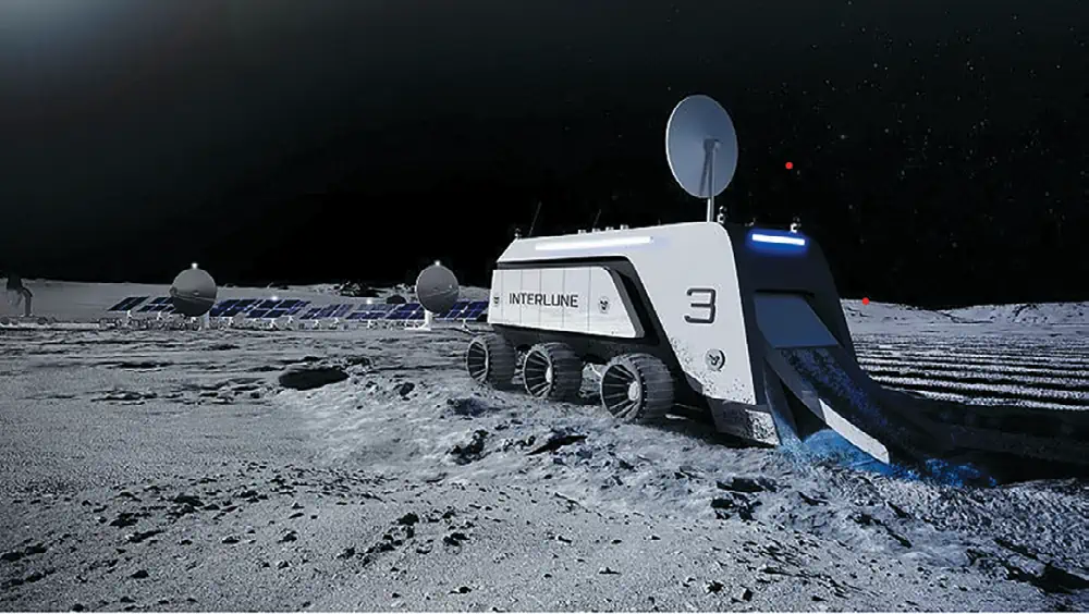 Рис. 7 Моделирование работы  экскаватора на лунной  поверхности Fig. 7 A simulation of the  excavator's operation on the  lunar surface