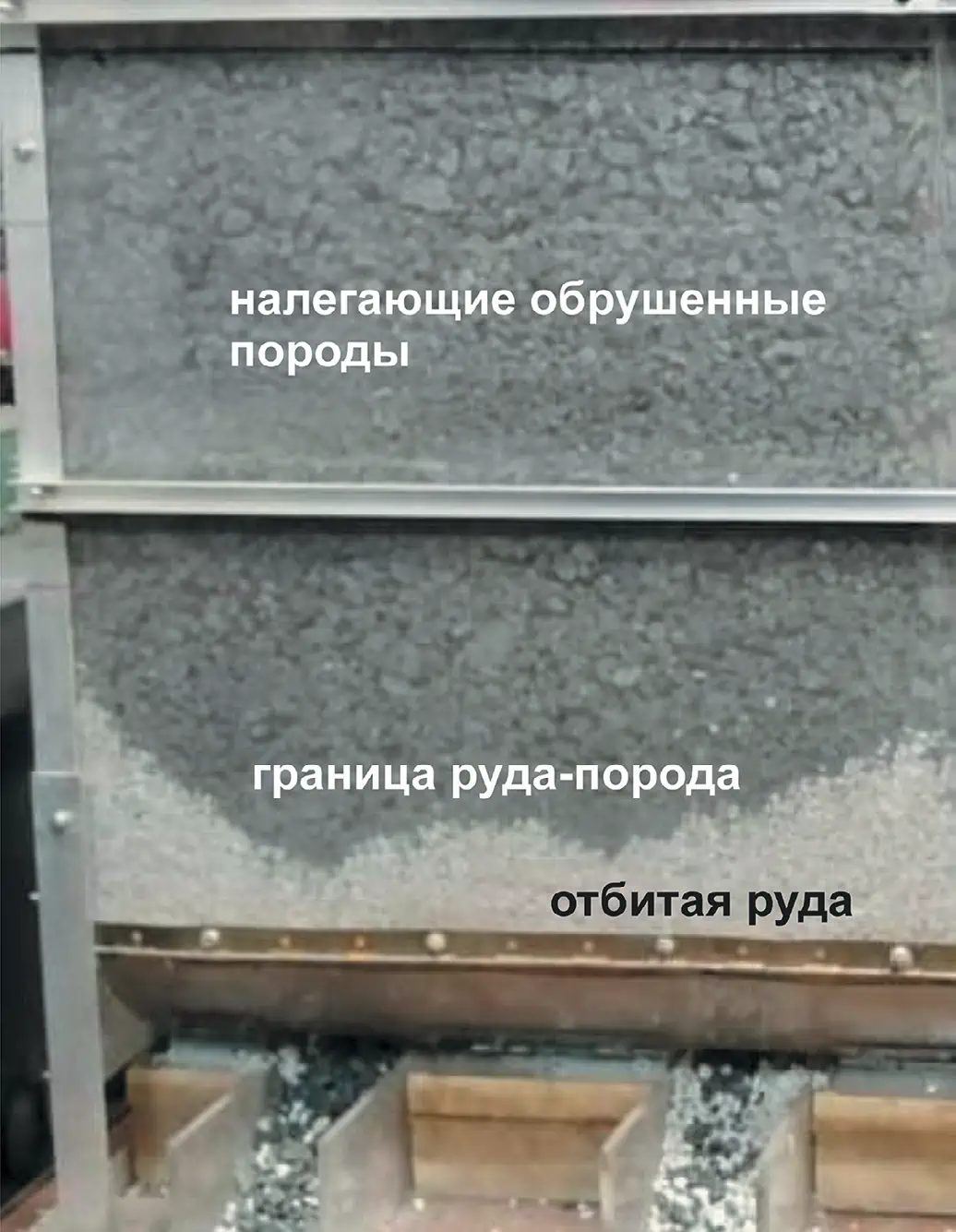 Рис. 3 Выпуск руды из стенда  в криокамере при температуре  –7°С без увлажнения Fig. 3 Drawing of ore in a test bench  inside a cryochamber at the  temperature of –7°C without  watering