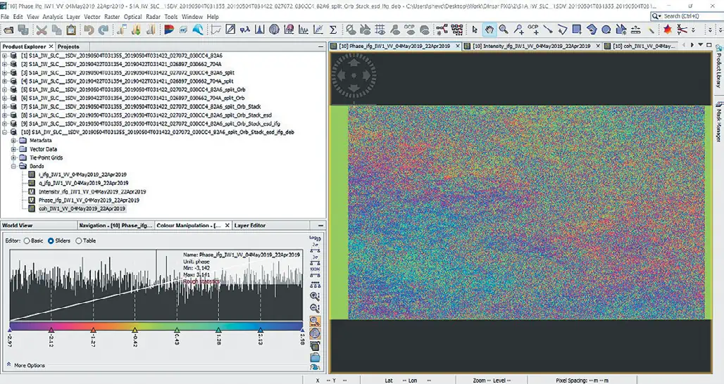 Рис. 6&nbsp;Когерентность данных&nbsp;территории всего спутникового&nbsp;снимка до фильтрации Fig. 6&nbsp;Data coherence of the entire&nbsp;satellite image area, before&nbsp;filtering