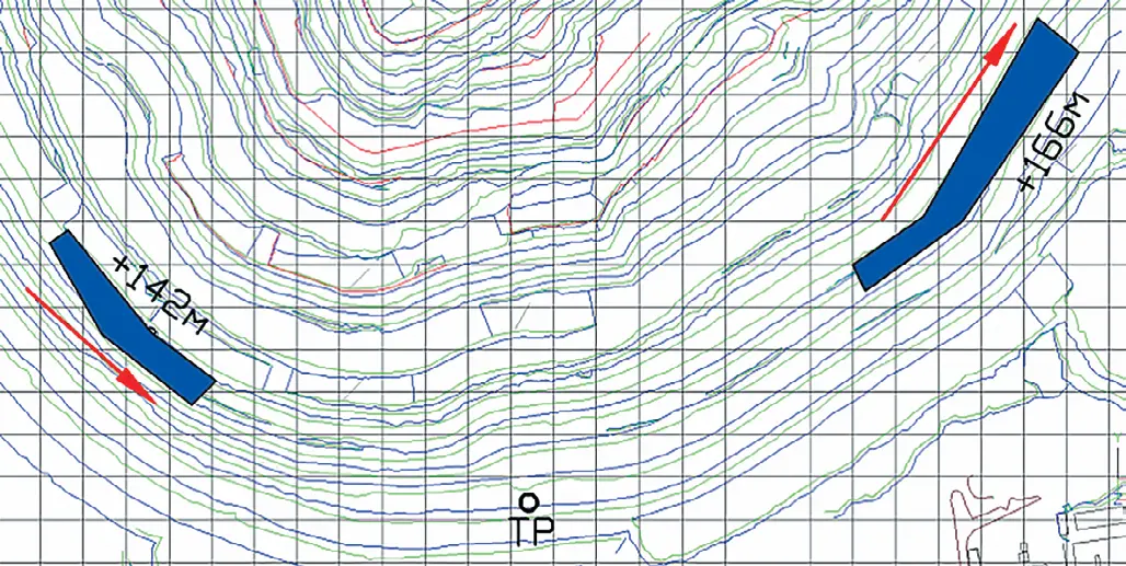 Рис. 1 План расположения блоков гор. +142 и +166 м и точки регистрации Fig. 1 A location plan of blocks at +142 m Level and +166 m Level and the recording points