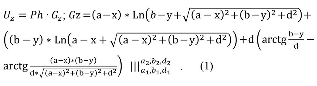Формула для 3-d распределения вертикальных смещений  земной поверхности: 