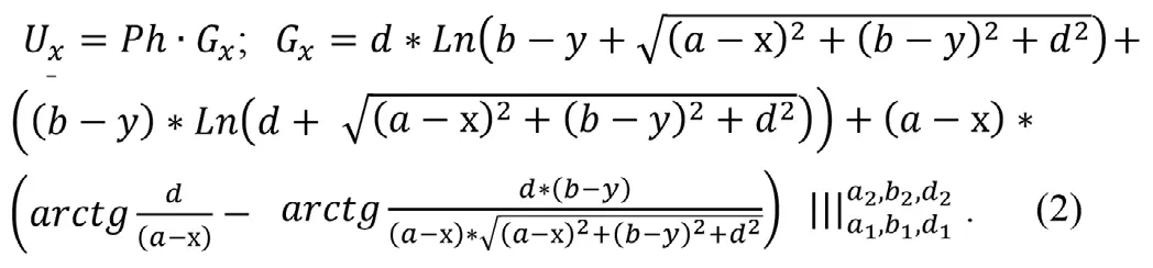 Формула для 3-d распределения горизонтальных смещений земной поверхности: