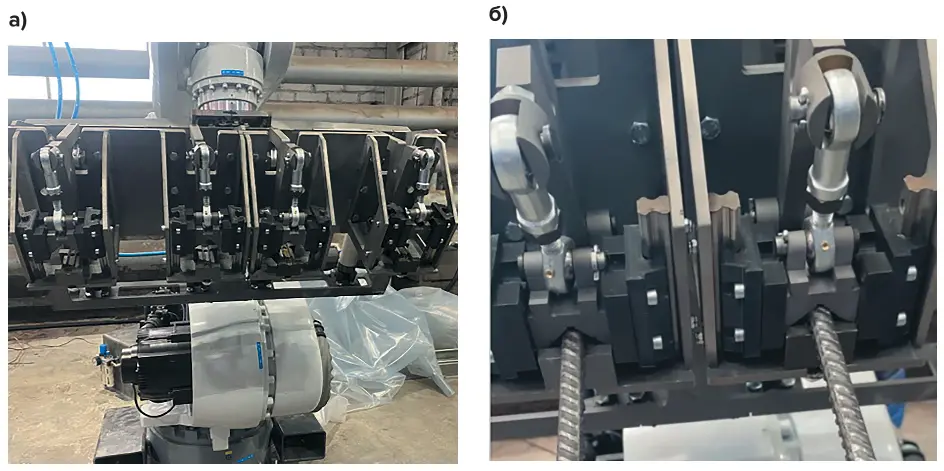 Рис. 7&nbsp;Примеры собственных разработок инженерно-технического центра: a – захват для промышленного манипулятора; б – подшипники скольжения из инженерных пластиков, напечатанные на 3D-принтере Fig. 7&nbsp;Examples of proprietary developments by the Engineering and Technical Centre: a – a gripper for industrial manipulator; б – sliding bearings made of engineering plastics using additive technologies